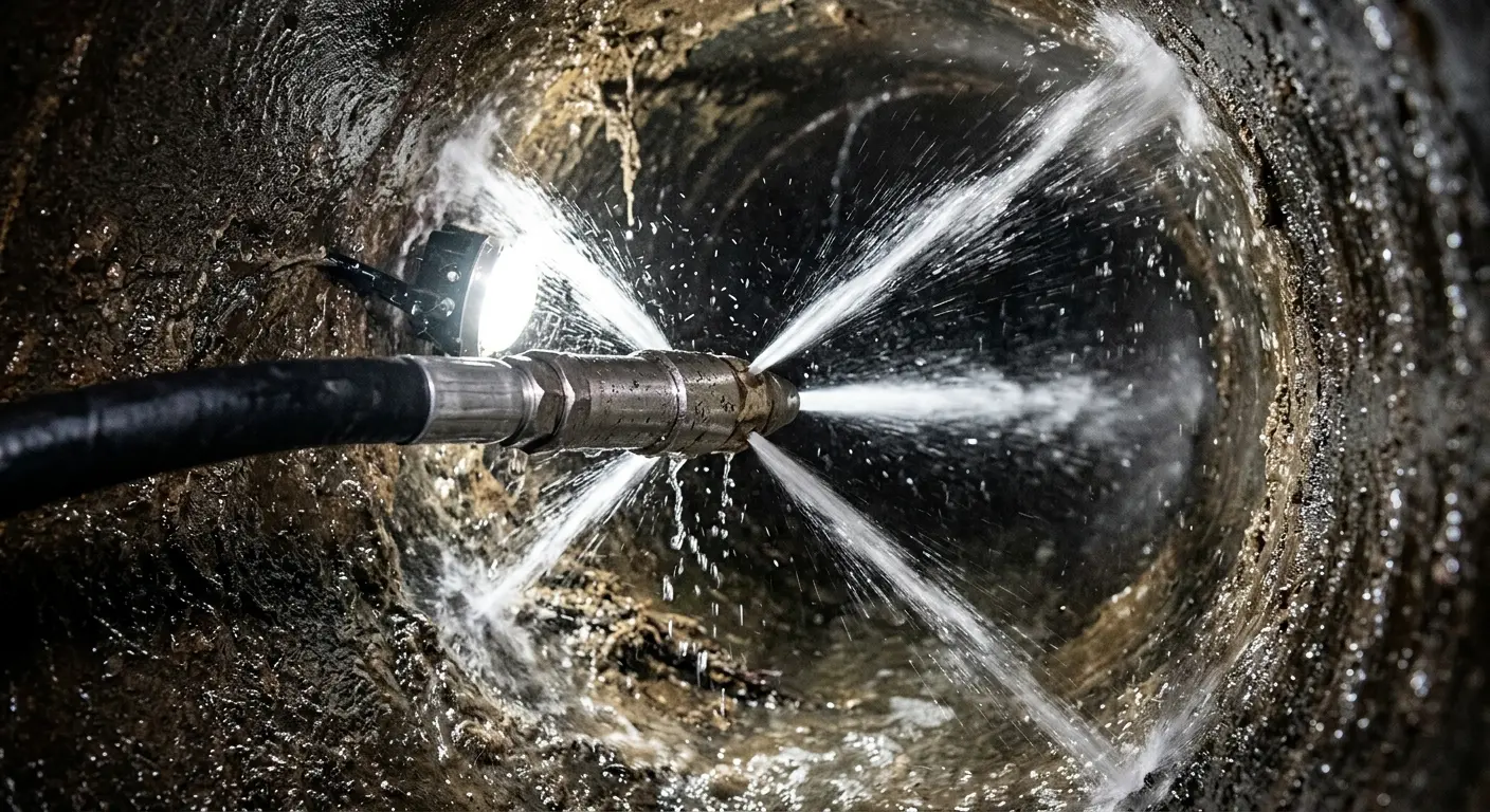 High-pressure hydro jetting nozzle cleaning sewer pipe for Storm Drain Cleaning in Chickasha